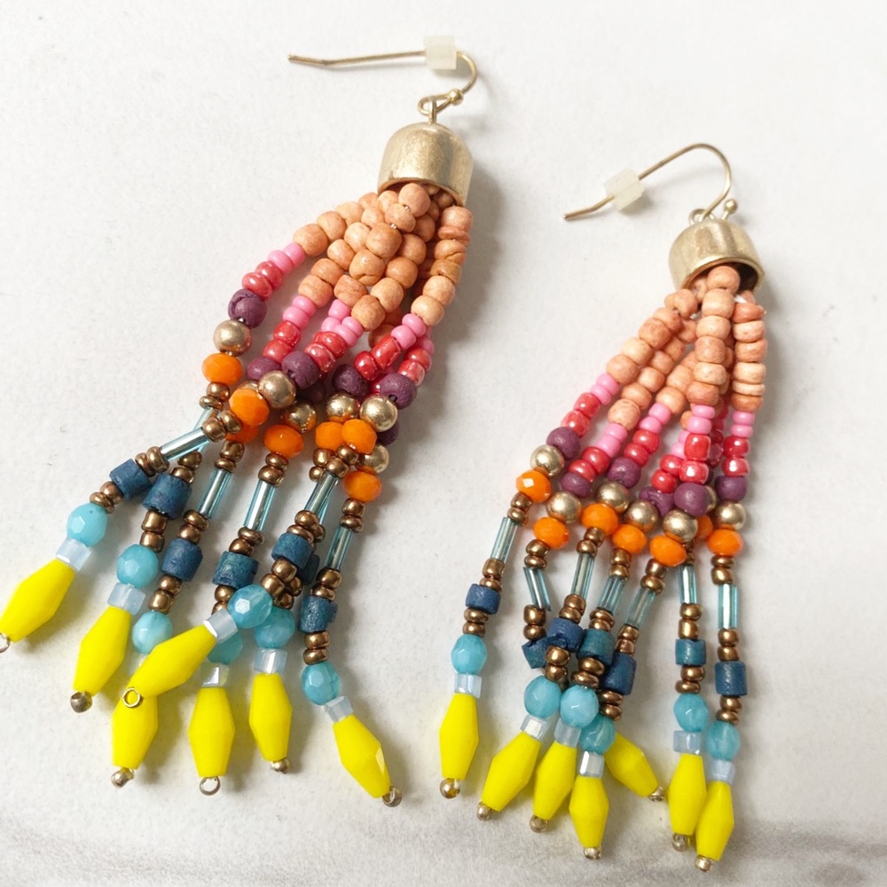 Multicolor Beaded Tassel Earrings - Picture 1 of 4